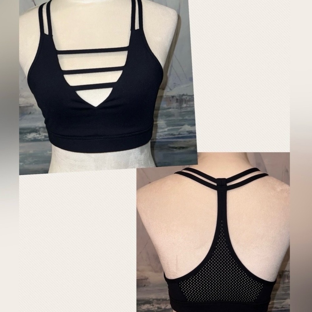 ZYIA Active Black Grid Sports Bra, Large